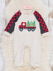 Grey Embroidered Christmas Tree Truck Plaid Raglan Romper