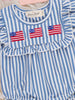 Stripes of Freedom Embroidered Cotton Ruffle Romper