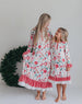 Women's Christmas Flower Stripe Ruffle Holiday Lounge Gown
