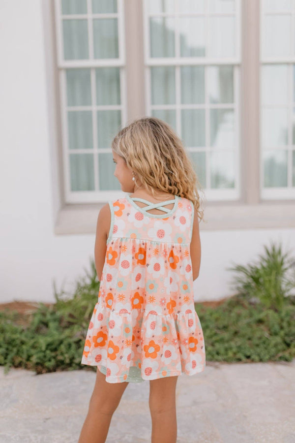 Kids Sage & Rust Retro Flower Spring Summer Short Set