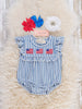 Stripes of Freedom Embroidered Cotton Ruffle Romper