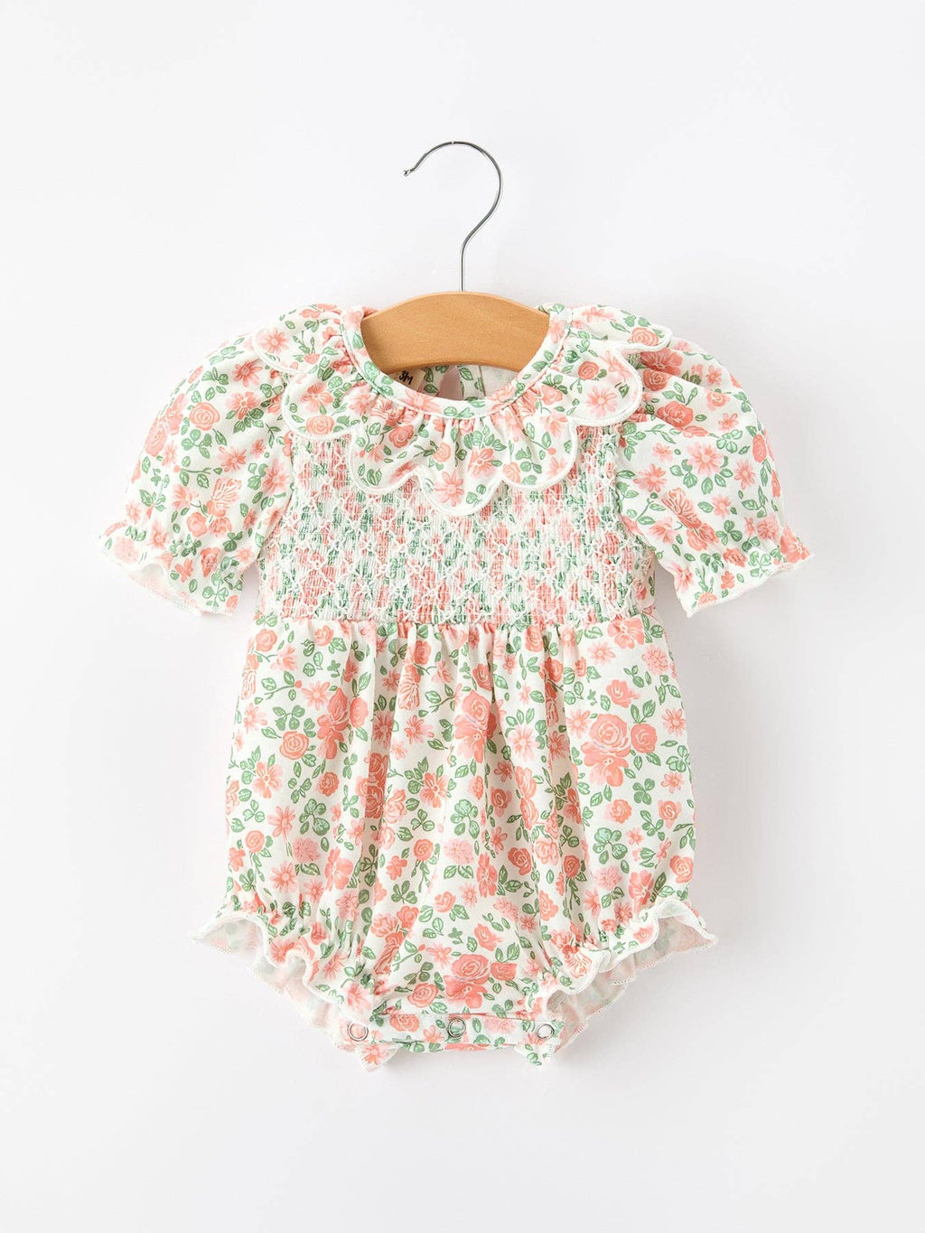 Fall Blush Floral Baby Romper Smocked Petal Collar