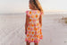 Girls Pink & Tangerine Retro Flower Check Pocket Dress