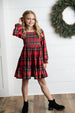 Kids Red & Green Plaid Smocked Holiday Fancy Party Dress