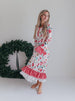 Women's Christmas Flower Stripe Ruffle Holiday Lounge Gown