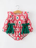 Christmas Santa Print Ruffle Baby Girl Bubble Romper with Bows