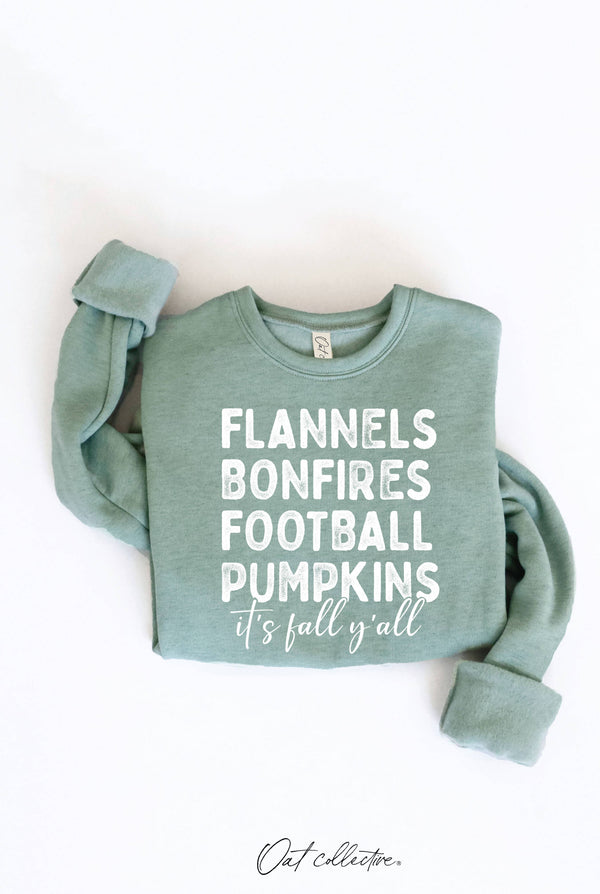 FLANNELS BONFIRES Graphic Sweatshirt- Dark Heather Sage