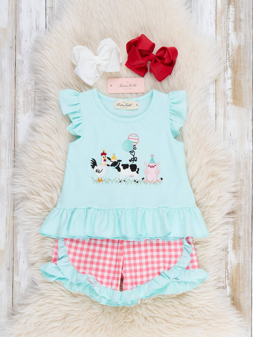 Barnyard Balloon Embroidered Ruffle Outfit