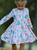 Pink Christmas Character Print Long Sleeve Girls Dress