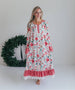 Women's Christmas Flower Stripe Ruffle Holiday Lounge Gown