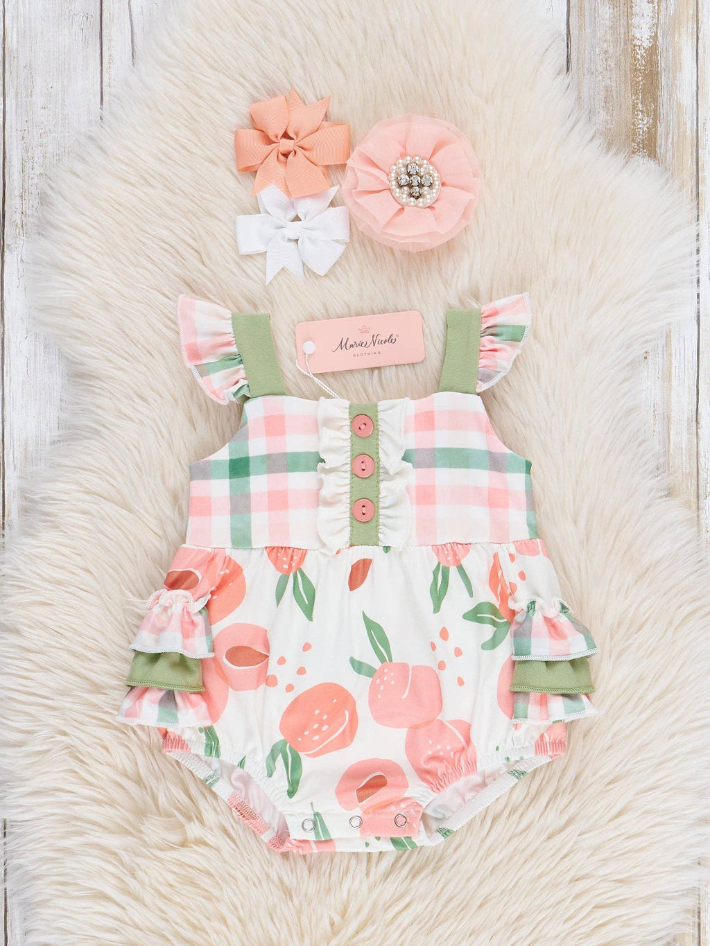 Peaches & Green Gingham Ruffle Bubble