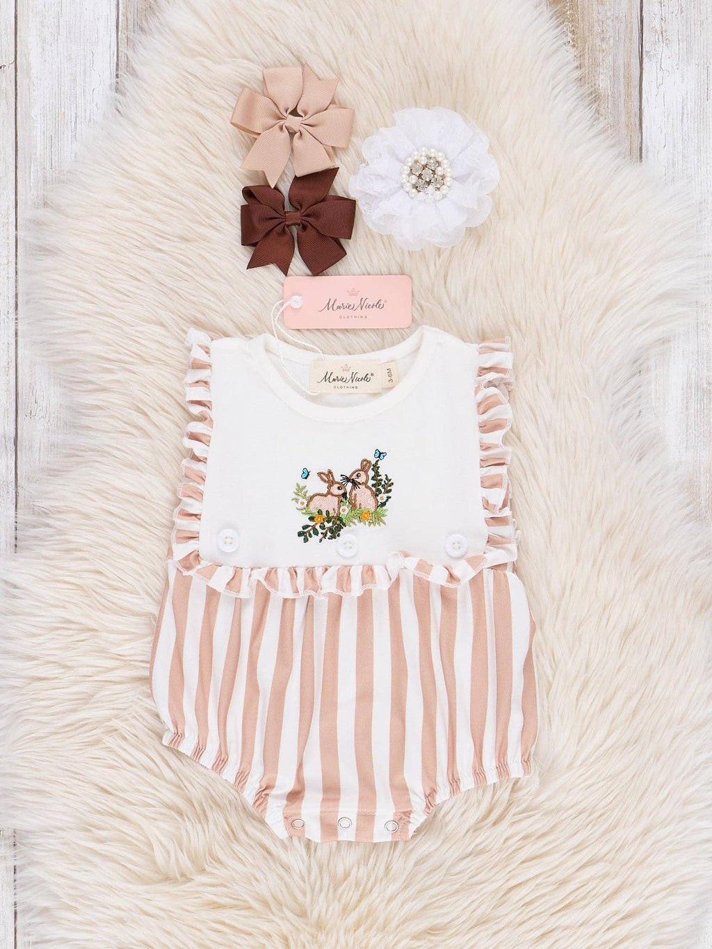 Tan Striped Bunny Ruffle Bubble