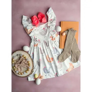 Watercolor Chicken Ruffle Dress