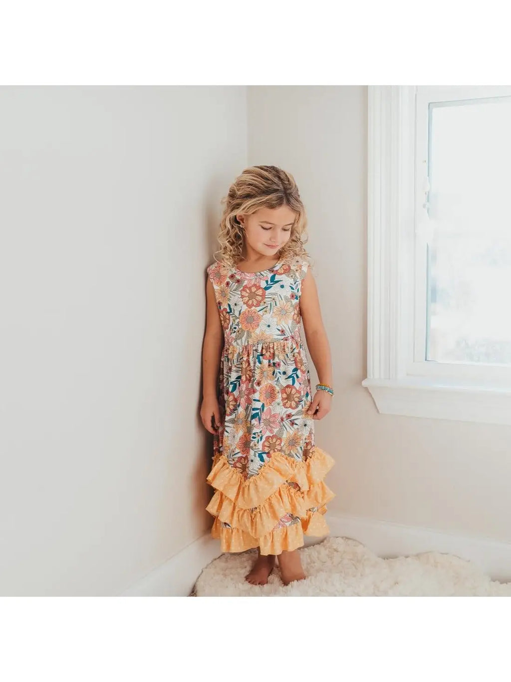 Retro Floral Ruffle Dress