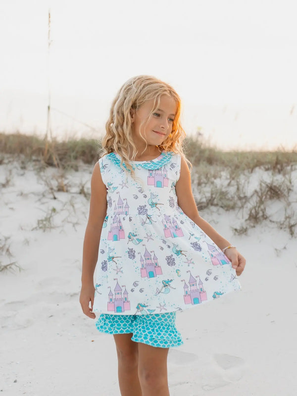 Blue Pink Mermaid Castle Ruffle Set