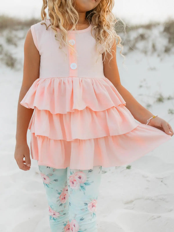 Peach Floral Pocket Ruffle Set