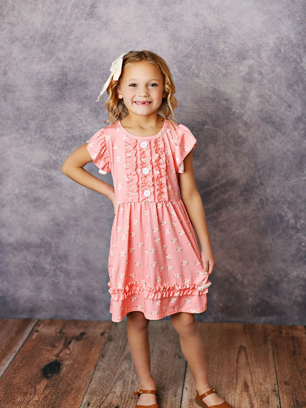 Coral Floral Ruffle Spring Dress