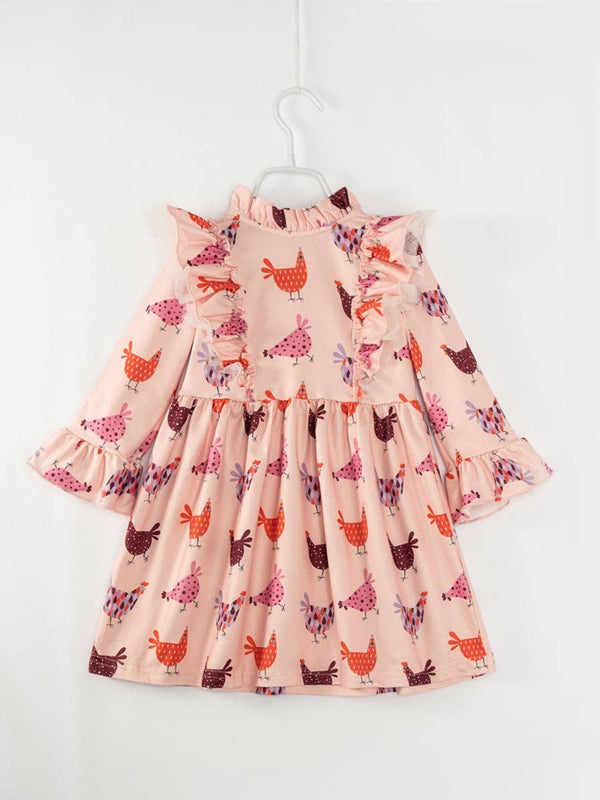 Pink Long Sleeve Chicken Dress