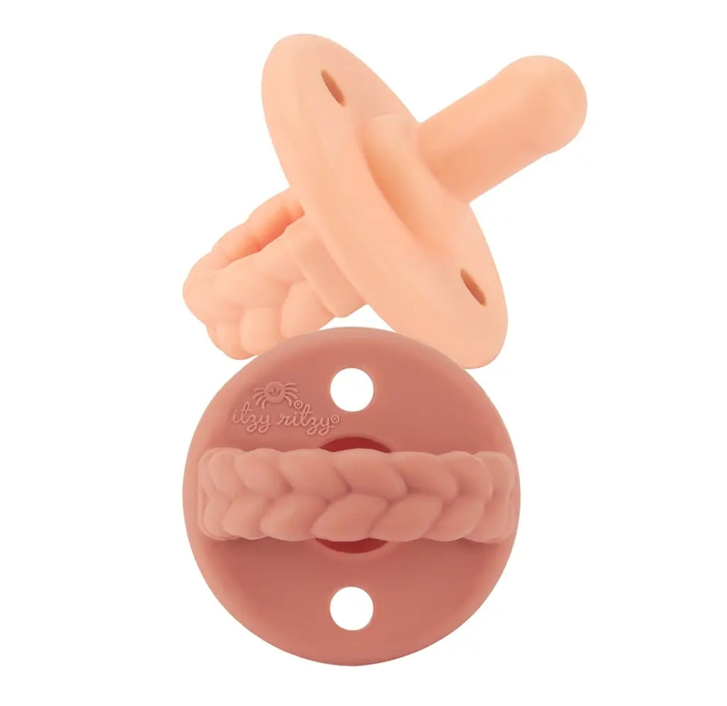 Sweetie Soother Pacifier Set- Apricot + Terracotta Braids