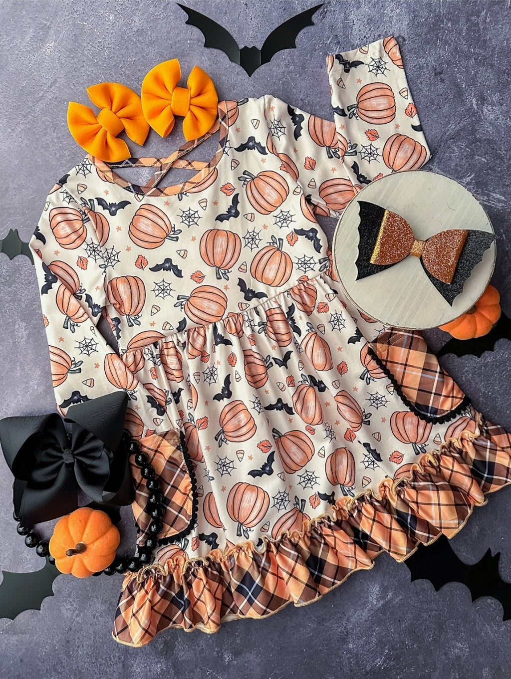 Sweet & Spooky Pumpkins & Bats Twirl Dress