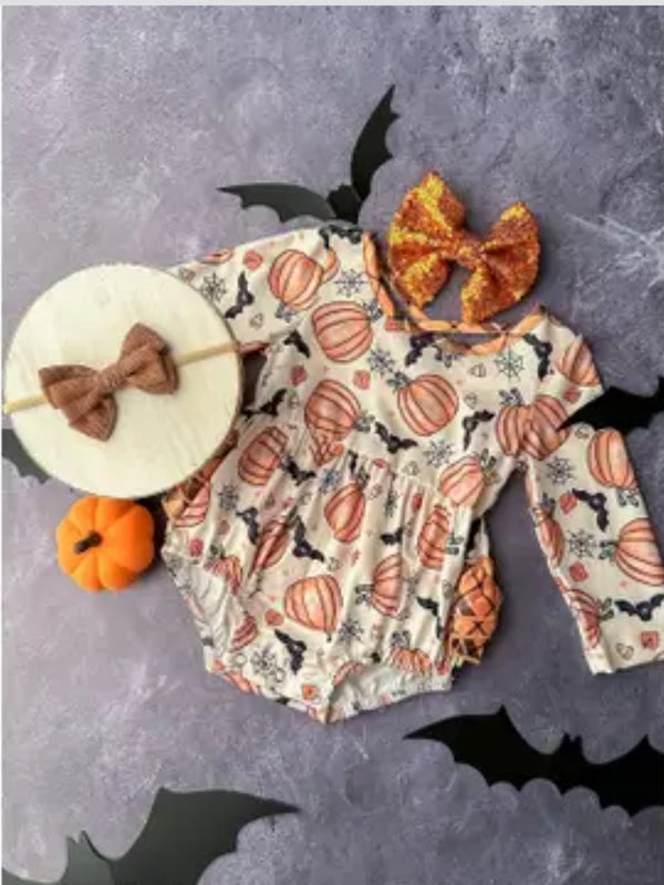 Sweet and Spooky Pumpkins & Bats Infant Romper