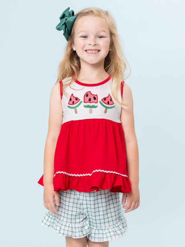 Watermelon Fun Embroidered Cotton Ruffle Outfit