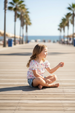 Sweet summer, ice cream, sea shell printed tunic & denim shorts. OFG60262 JEAN