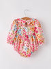 Halloween Pumpkin Bow Smock Embroidered Floral Baby Girl Romper