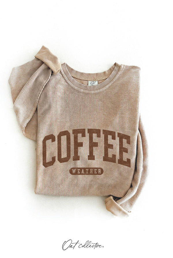 COFFEE WEATHER Thermal Vintage Pullover- Latte