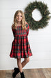 Kids Red & Green Plaid Smocked Holiday Fancy Party Dress