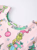 Pink Christmas Character Print Long Sleeve Girls Dress