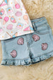 Sweet summer, ice cream, sea shell printed tunic & denim shorts. OFG60262 JEAN