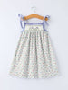 Spring Purple Floral Embroidered Smocked Bow Girl Dress