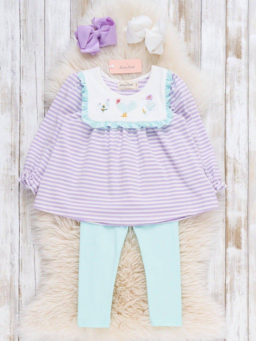 Country Chicken Striped Embroidered Outfit