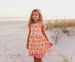 Girls Pink & Tangerine Retro Flower Check Pocket Dress