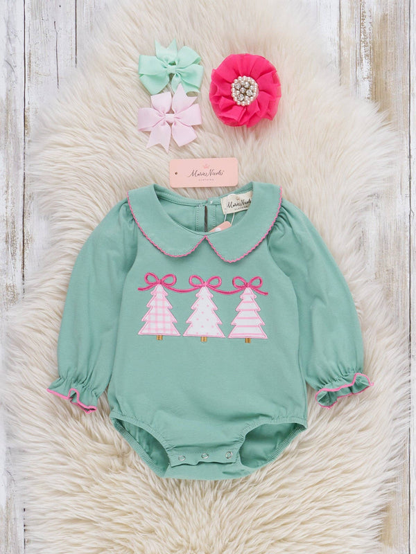 Pastel Evergreen Embroidered Bubble Romper