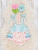 Turquoise Gingham & Pink Florals Ruffle Bubble