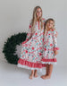 Women's Christmas Flower Stripe Ruffle Holiday Lounge Gown