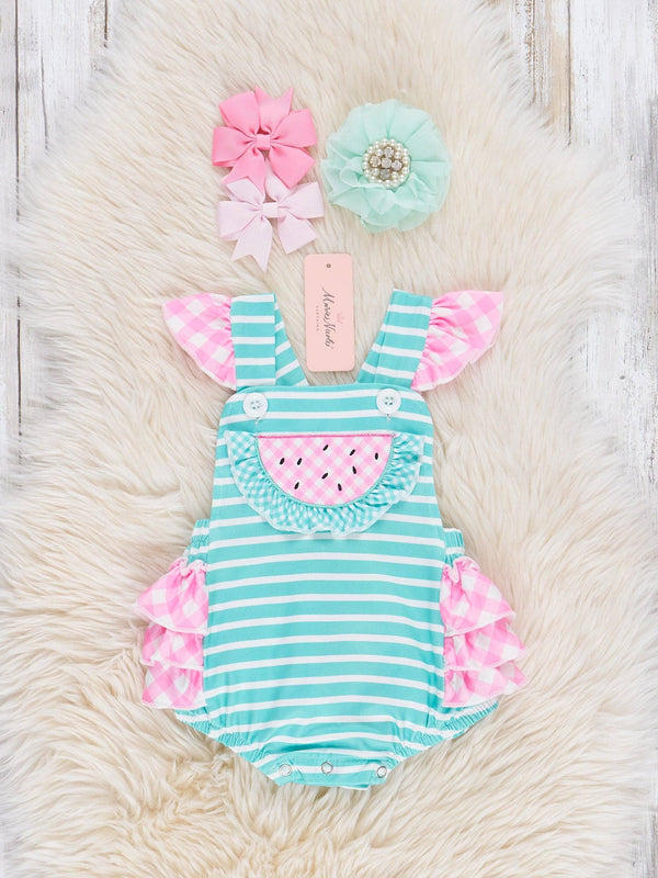 Watermelon Gingham Ruffle Bubble