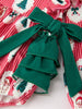 Christmas Santa Print Ruffle Baby Girl Bubble Romper with Bows
