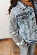 Kids Silver Sequin & Light Wash Denim Button Pocket Jacket