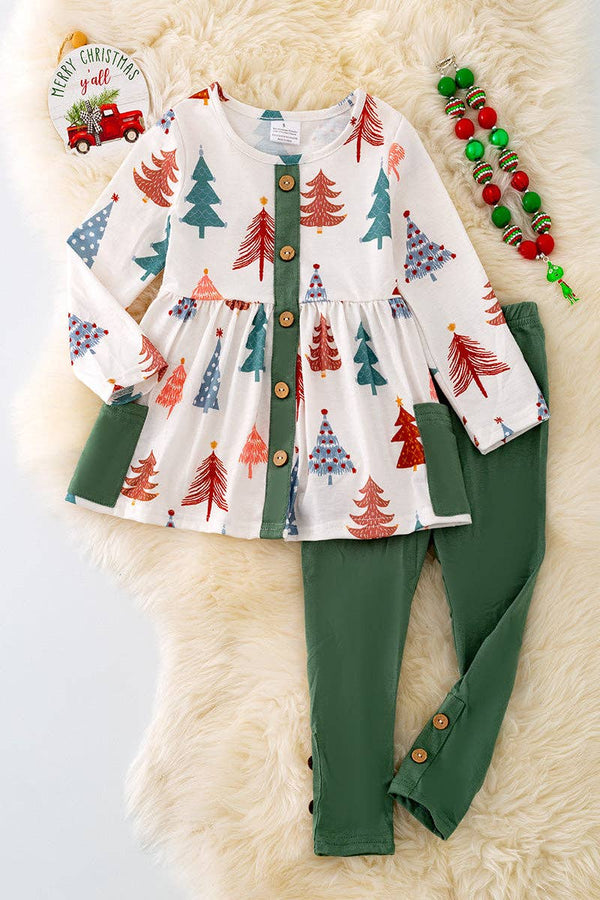 Christmas tree printed tunic w/green leggings