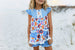 Girls Blue Check Flower Power Spring Summer Short Set