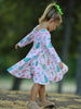 Pink Christmas Character Print Long Sleeve Girls Dress