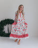 Women's Christmas Flower Stripe Ruffle Holiday Lounge Gown