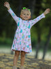 Pink Christmas Character Print Long Sleeve Girls Dress