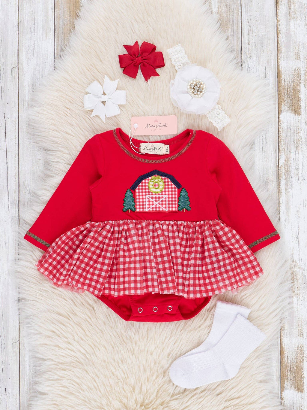 Red Gingham Holiday Barn Tulle Bubble