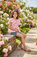 Cherry on pink gingham tunic & denim shorts. OFG60366 AMY