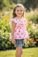 Cherry on pink gingham tunic & denim shorts. OFG60366 AMY