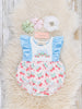 Strawberry Bow Embroidered Ruffle Bubble Romper
